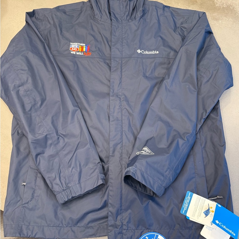 Columbia Navy Blue Rain Jacket with Embroidered Rite Aid Logo
